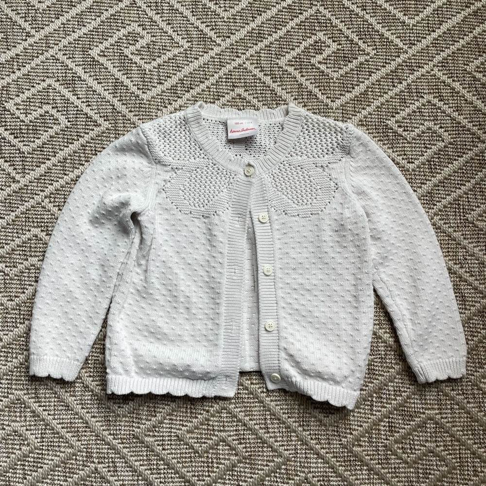 Hanna Andersson White Kids Cardigan- 4Y